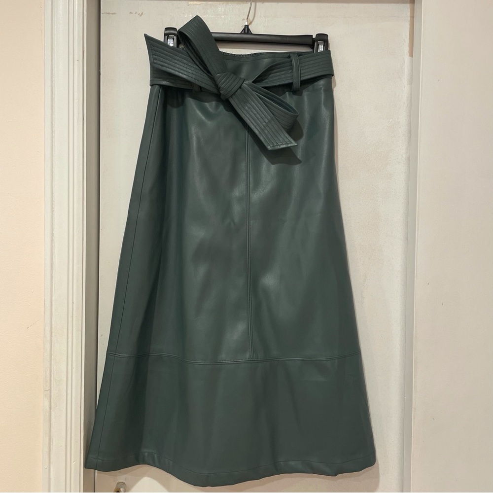 NWT Belted Faux Leather Midi Skirt